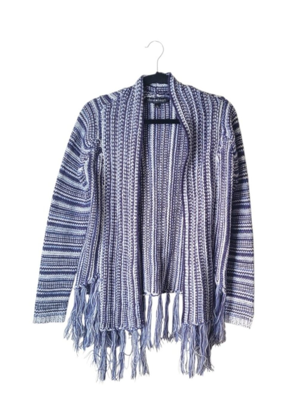 Derek Heart Crochet Knit Fringe Open Front Cardigan